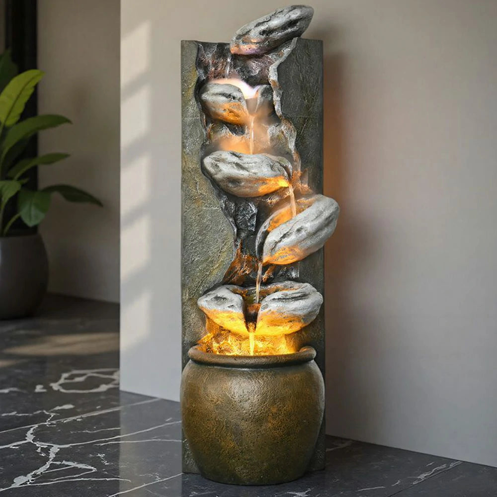 SOLARA Outdoor Fountain - Cascading Waterfall, Resin, Waterproof, UV-Resistant, Stylish and Tranquil Design for Gardens