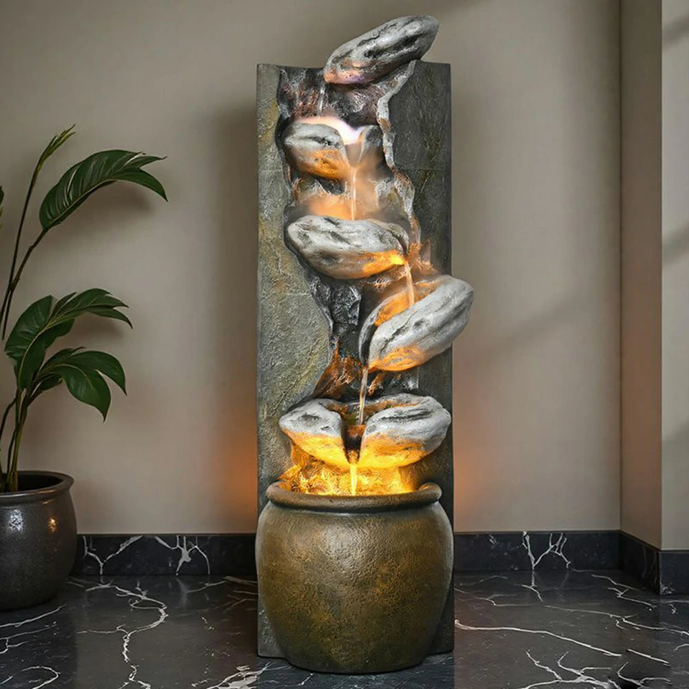SOLARA Outdoor Fountain - Cascading Waterfall, Resin, Waterproof, UV-Resistant, Stylish and Tranquil Design for Gardens