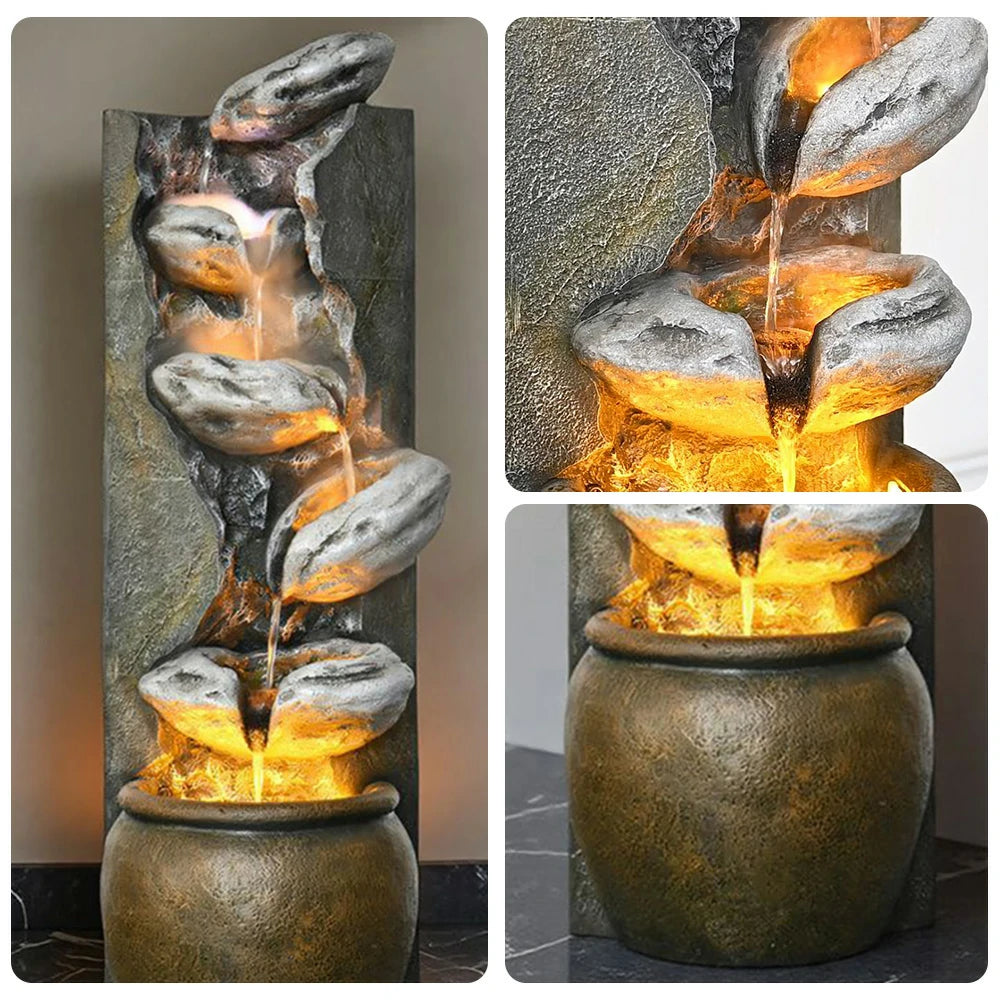 SOLARA Outdoor Fountain - Cascading Waterfall, Resin, Waterproof, UV-Resistant, Stylish and Tranquil Design for Gardens