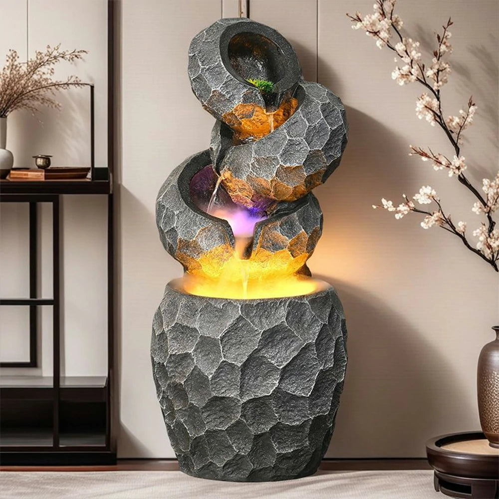 SOLARA Resin Water Fountain - Cascading Waterfall, UV-Resistant, Waterproof, Elegant Lighting, Perfect for Outdoor Decor