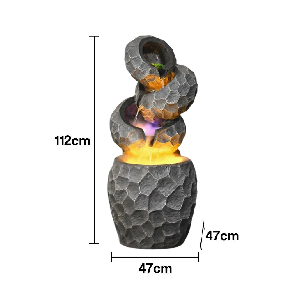 SOLARA Resin Water Fountain - Cascading Waterfall, UV-Resistant, Waterproof, Elegant Lighting, Perfect for Outdoor Decor