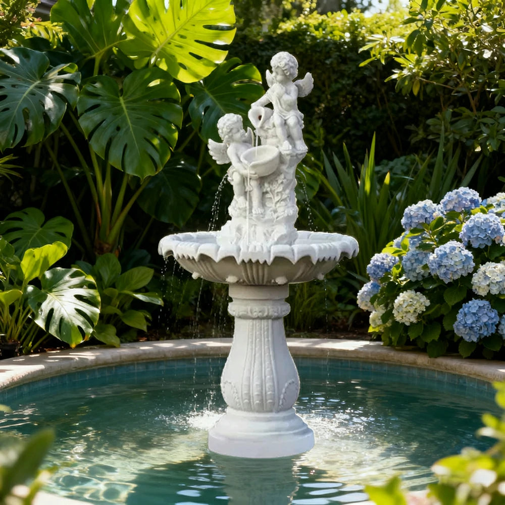 SOLARA Natural Sandstone Outdoor Fountain, Built‑In Circulation Pump, Hand‑Polished Texture, Garden Water Feature