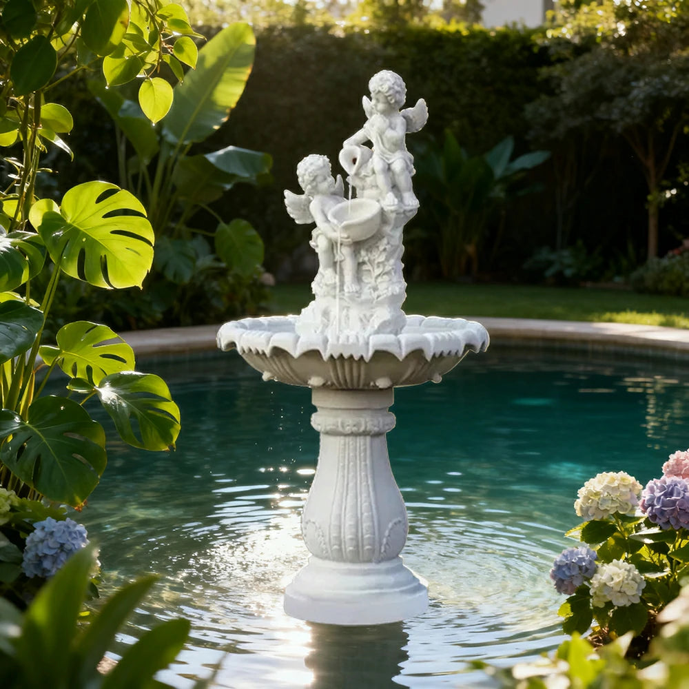 SOLARA Natural Sandstone Outdoor Fountain, Built‑In Circulation Pump, Hand‑Polished Texture, Garden Water Feature