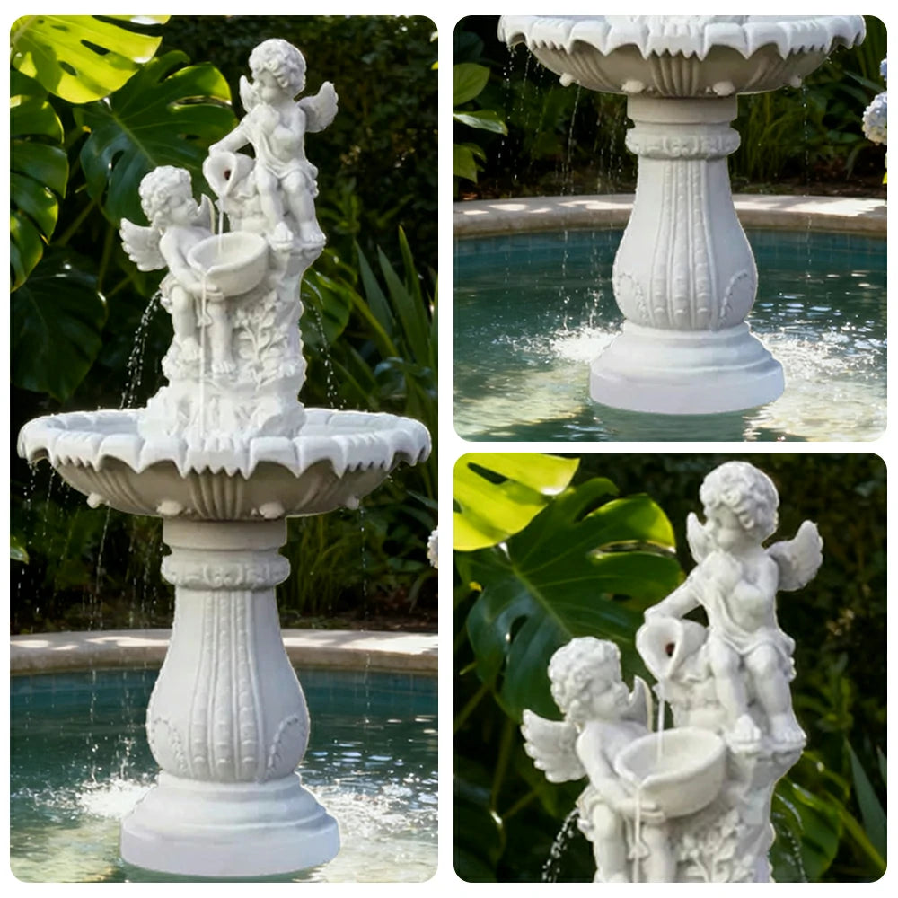 SOLARA Natural Sandstone Outdoor Fountain, Built‑In Circulation Pump, Hand‑Polished Texture, Garden Water Feature