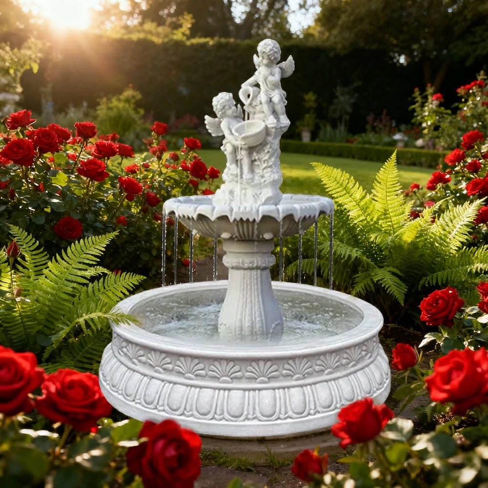 SOLARA Natural Sandstone Outdoor Fountain with 1.2m Fish Pond, Built‑In Circulation Pump, Hand‑Polished Texture, Garden Water Feature