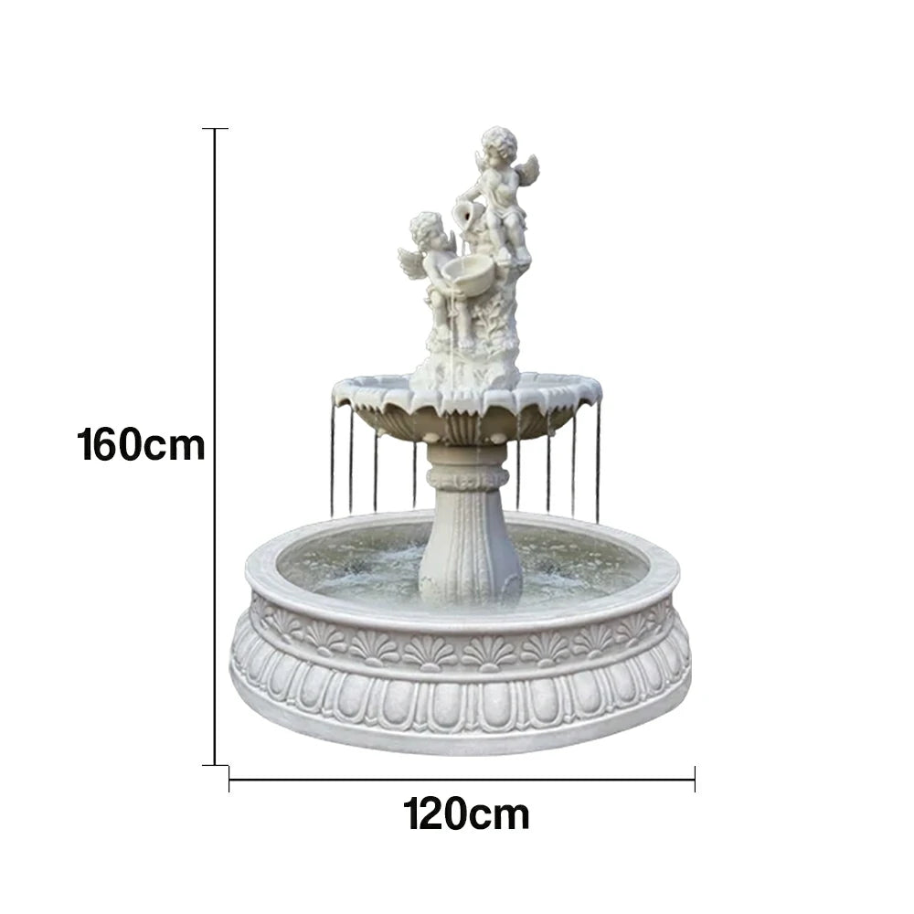 SOLARA Natural Sandstone Outdoor Fountain with 1.2m Fish Pond, Built‑In Circulation Pump, Hand‑Polished Texture, Garden Water Feature