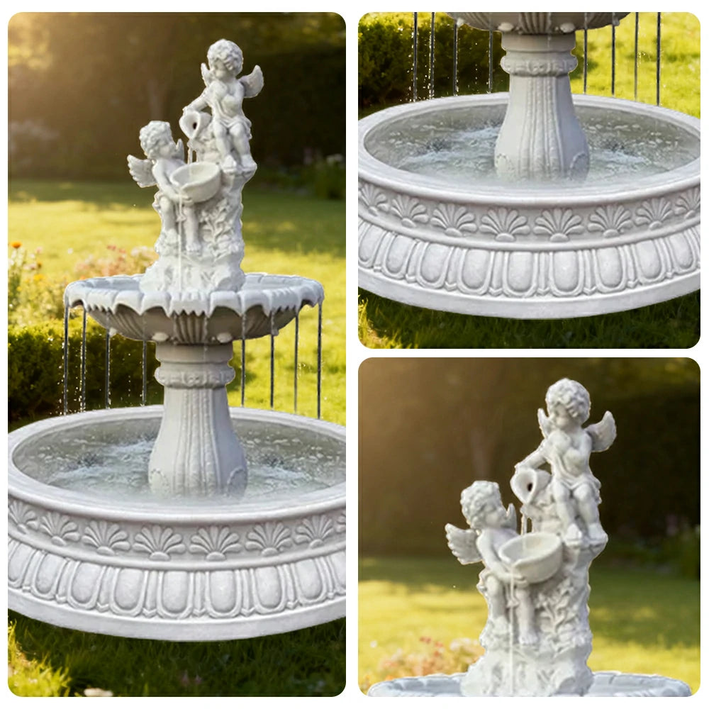 SOLARA Natural Sandstone Outdoor Fountain with 1.2m Fish Pond, Built‑In Circulation Pump, Hand‑Polished Texture, Garden Water Feature