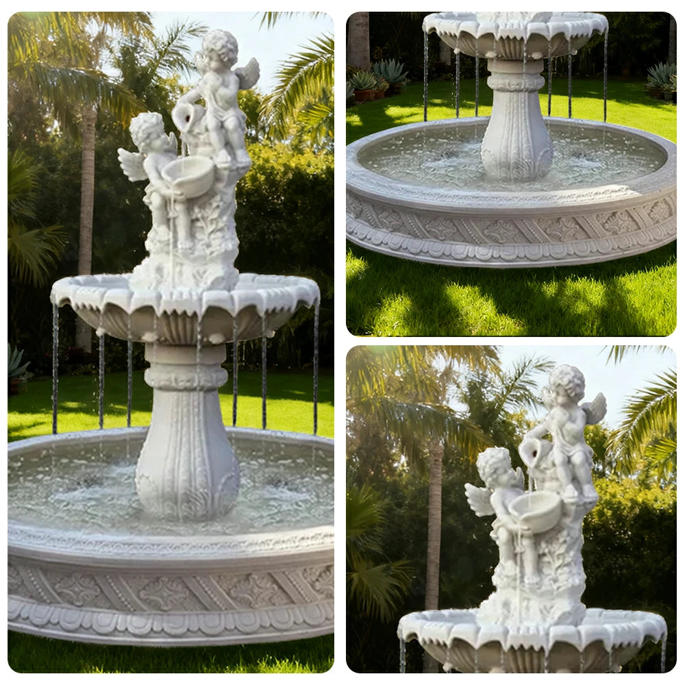 SOLARA Natural Sandstone Outdoor Fountain with 1.5m Fish Pond, Built‑In Circulation Pump, Hand‑Polished Texture, Garden Water Feature