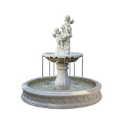 SOLARA Natural Sandstone Outdoor Fountain with 1.5m Fish Pond, Built‑In Circulation Pump, Hand‑Polished Texture, Garden Water Feature