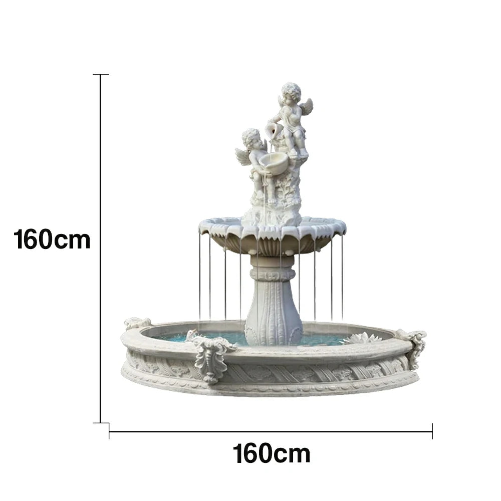 SOLARA Natural Sandstone Outdoor Fountain with 1.6m Fish Pond, Built‑In Circulation Pump, Hand‑Polished Texture, Garden Water Feature