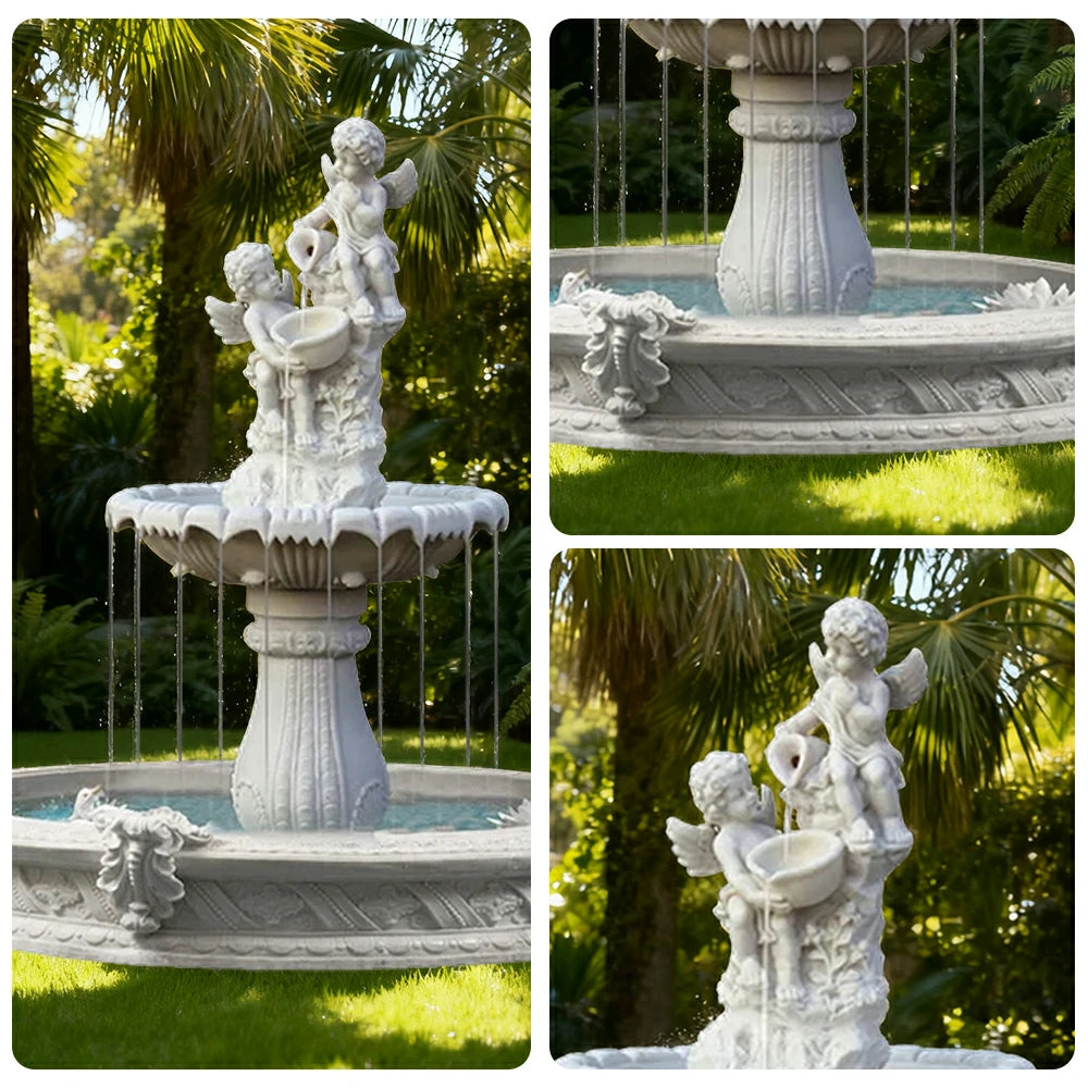 SOLARA Natural Sandstone Outdoor Fountain with 1.6m Fish Pond, Built‑In Circulation Pump, Hand‑Polished Texture, Garden Water Feature