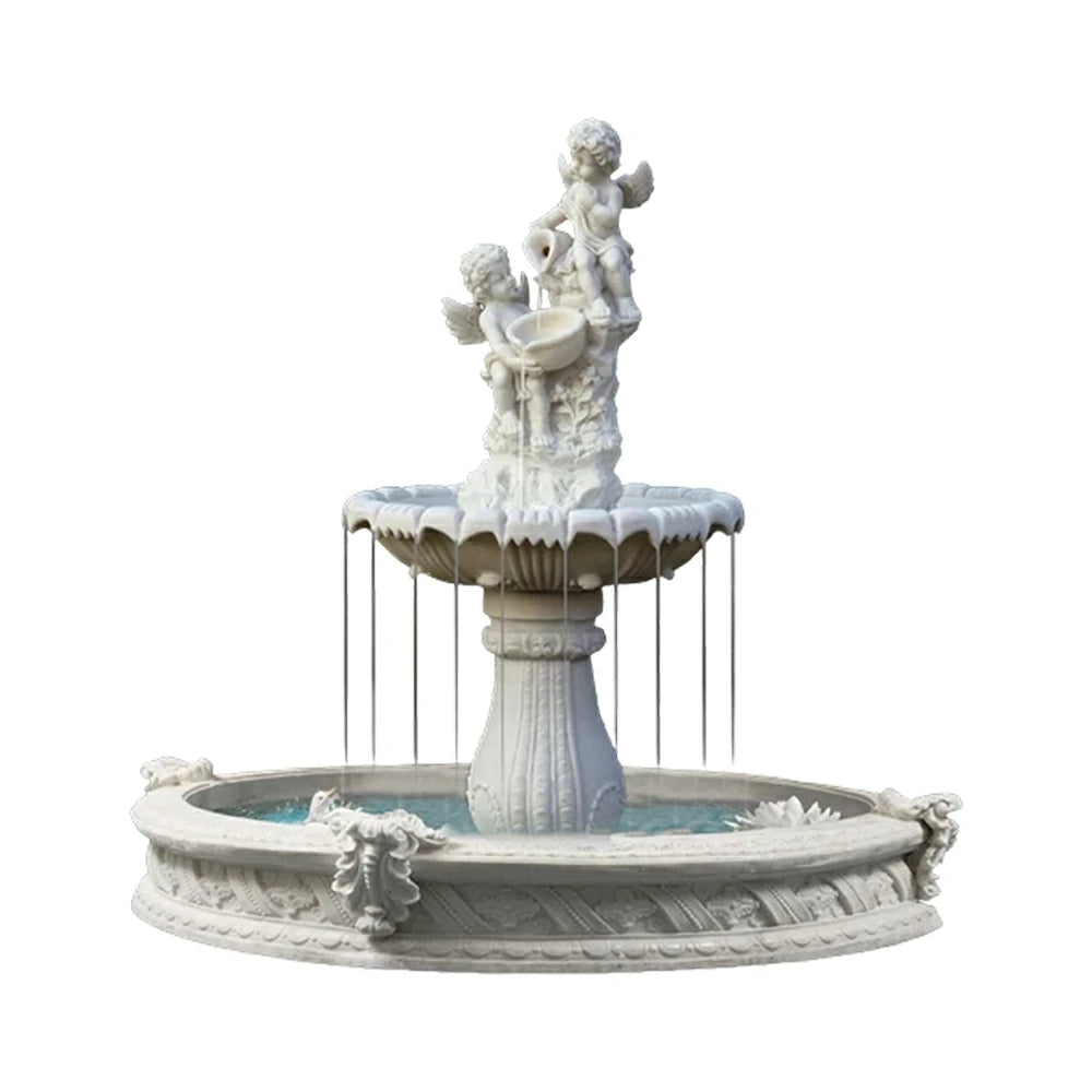 SOLARA Natural Sandstone Outdoor Fountain with 1.6m Fish Pond, Built‑In Circulation Pump, Hand‑Polished Texture, Garden Water Feature