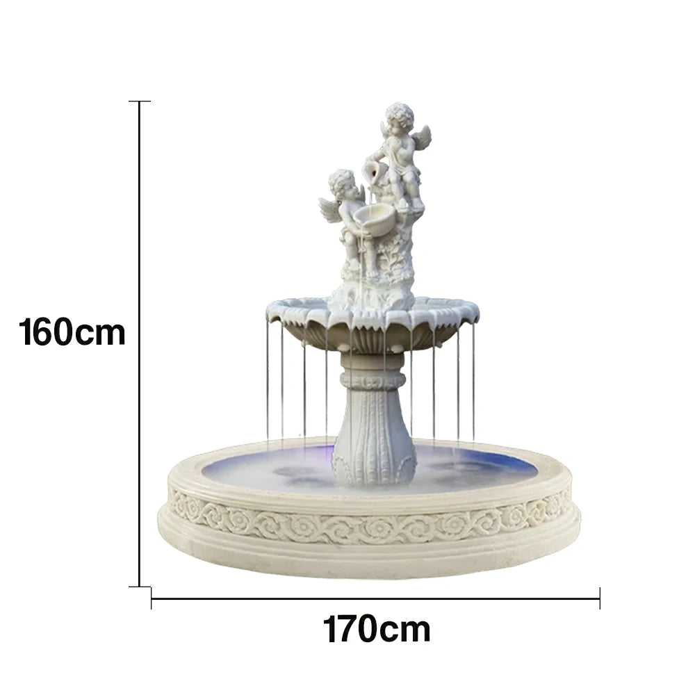 SOLARA Natural Sandstone Outdoor Fountain with 1.7m Fish Pond, Built‑In Circulation Pump, Hand‑Polished Texture, Garden Water Feature