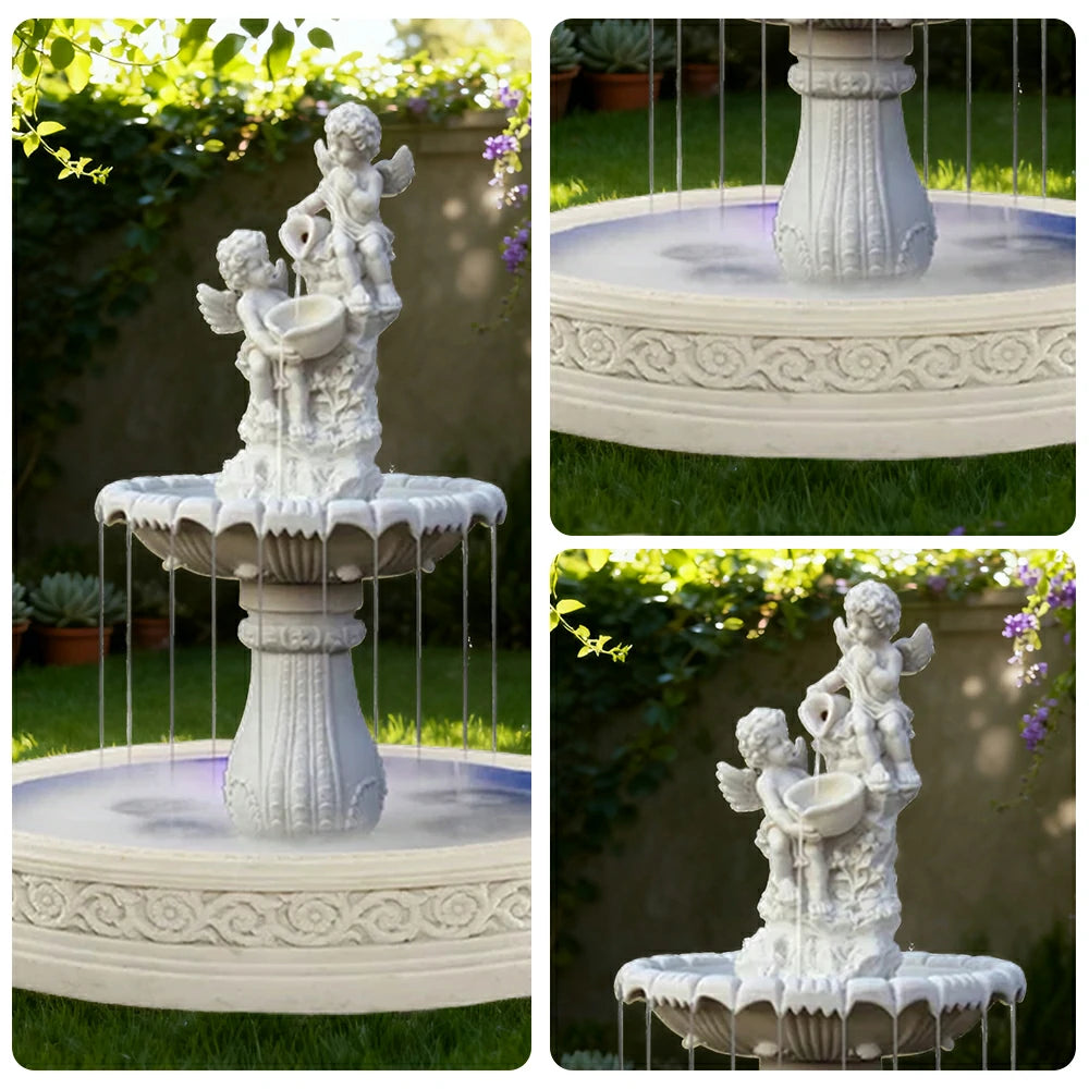 SOLARA Natural Sandstone Outdoor Fountain with 1.7m Fish Pond, Built‑In Circulation Pump, Hand‑Polished Texture, Garden Water Feature