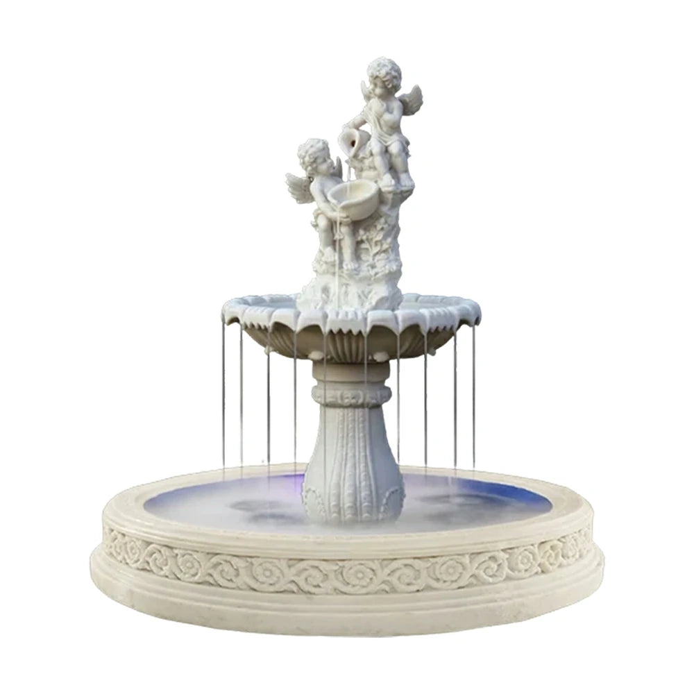 SOLARA Natural Sandstone Outdoor Fountain with 1.7m Fish Pond, Built‑In Circulation Pump, Hand‑Polished Texture, Garden Water Feature