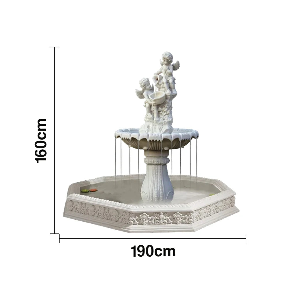 SOLARA Natural Sandstone Outdoor Fountain with 1.9m Fish Pond, Built‑In Circulation Pump, Hand‑Polished Texture, Garden Water Feature
