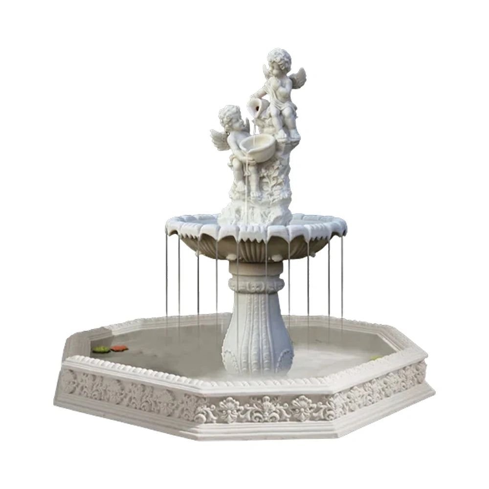 SOLARA Natural Sandstone Outdoor Fountain with 1.9m Fish Pond, Built‑In Circulation Pump, Hand‑Polished Texture, Garden Water Feature