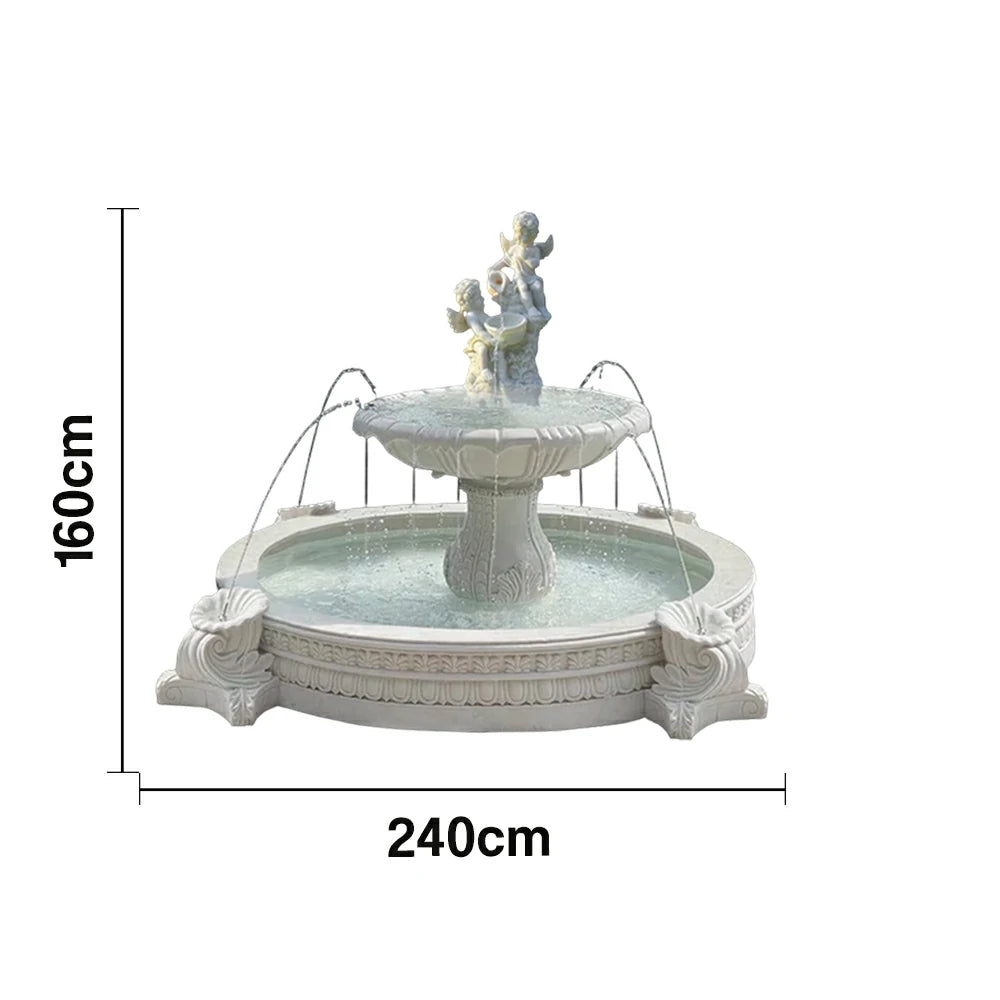 SOLARA Natural Sandstone Outdoor Fountain with 2.4m Fish Pond, Built‑In Circulation Pump, Hand‑Polished Texture, Garden Water Feature