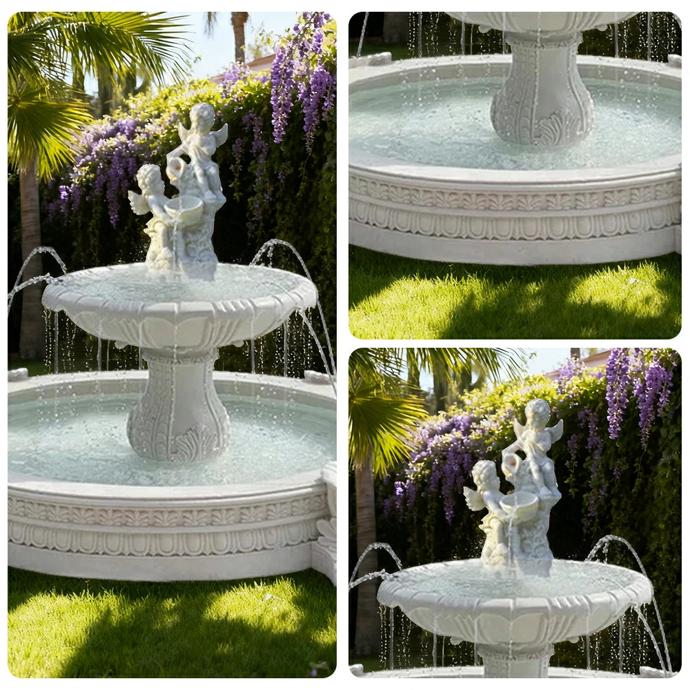 SOLARA Natural Sandstone Outdoor Fountain with 2.4m Fish Pond, Built‑In Circulation Pump, Hand‑Polished Texture, Garden Water Feature