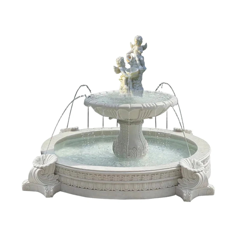 SOLARA Natural Sandstone Outdoor Fountain with 2.4m Fish Pond, Built‑In Circulation Pump, Hand‑Polished Texture, Garden Water Feature