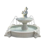 SOLARA Natural Sandstone Outdoor Fountain with 2.4m Fish Pond, Built‑In Circulation Pump, Hand‑Polished Texture, Garden Water Feature