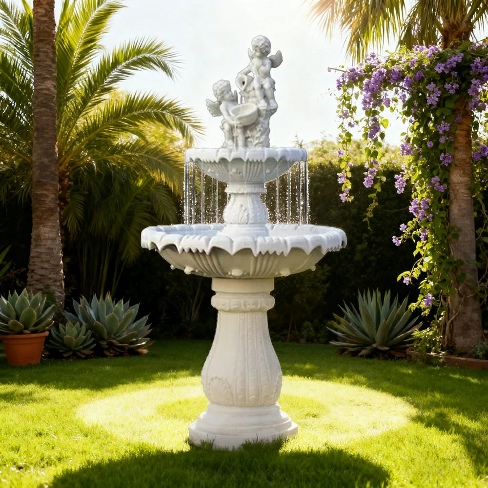 SOLARA Natural Sandstone Outdoor Fountain, Smooth Polished Surface, Clear Carved Texture, Outdoor Water Feature