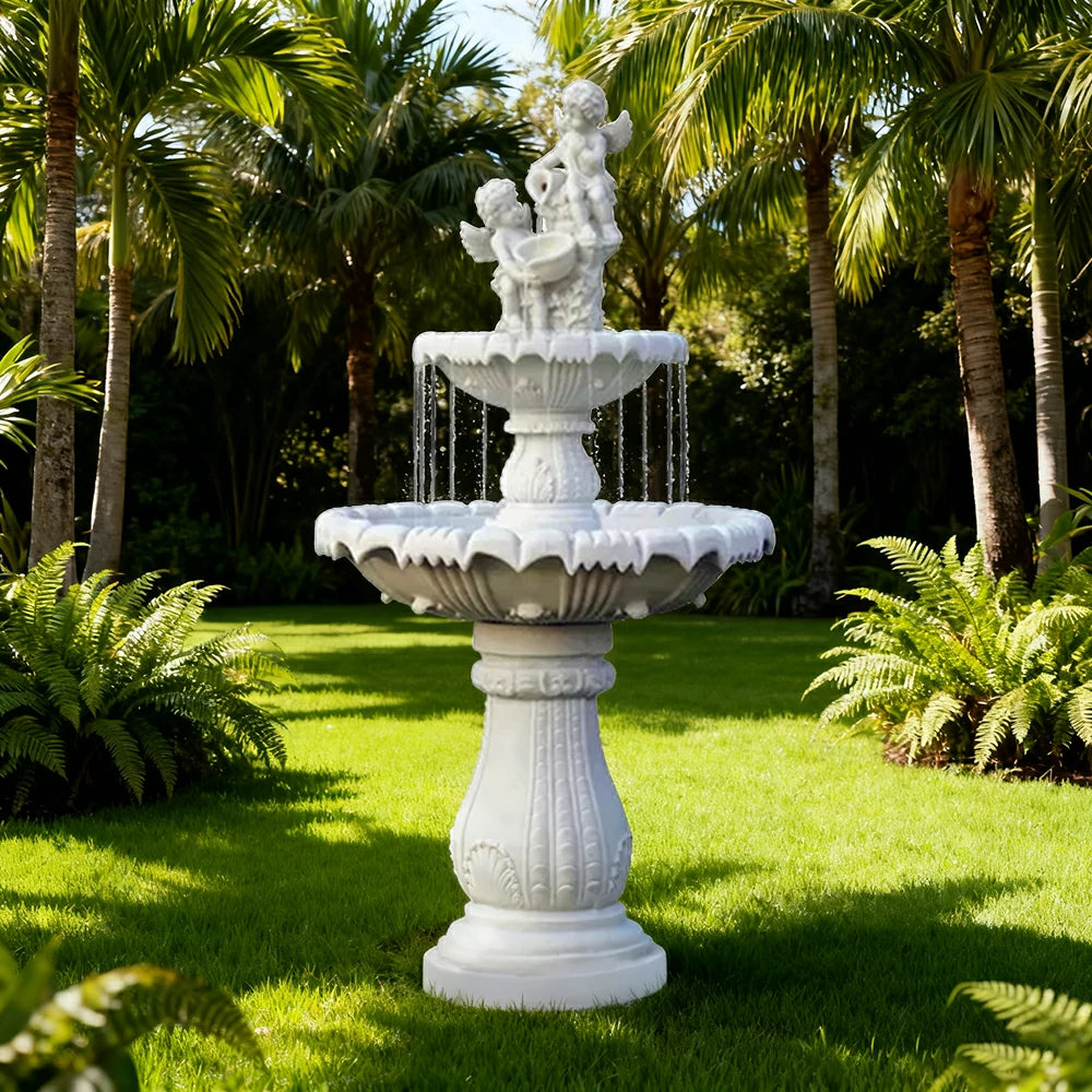 SOLARA Natural Sandstone Outdoor Fountain, Smooth Polished Surface, Clear Carved Texture, Outdoor Water Feature