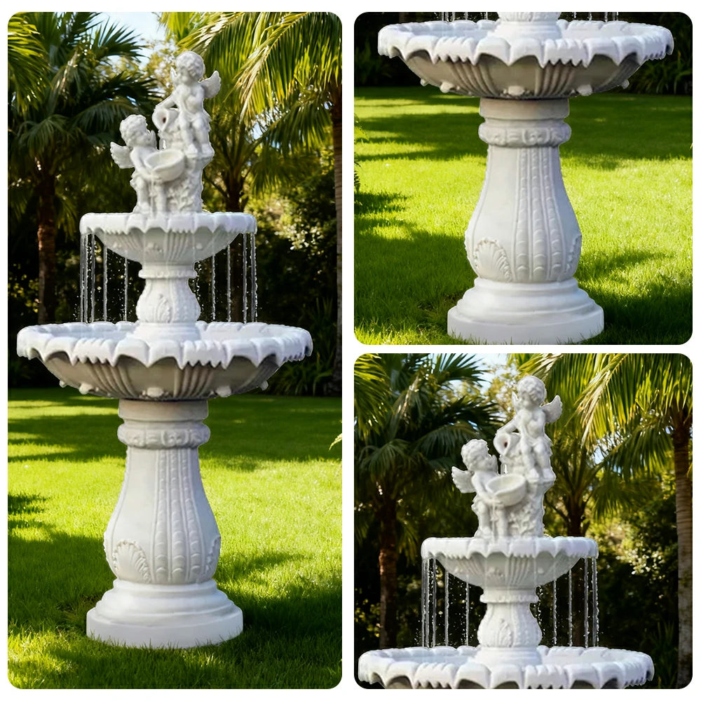 SOLARA Natural Sandstone Outdoor Fountain, Smooth Polished Surface, Clear Carved Texture, Outdoor Water Feature