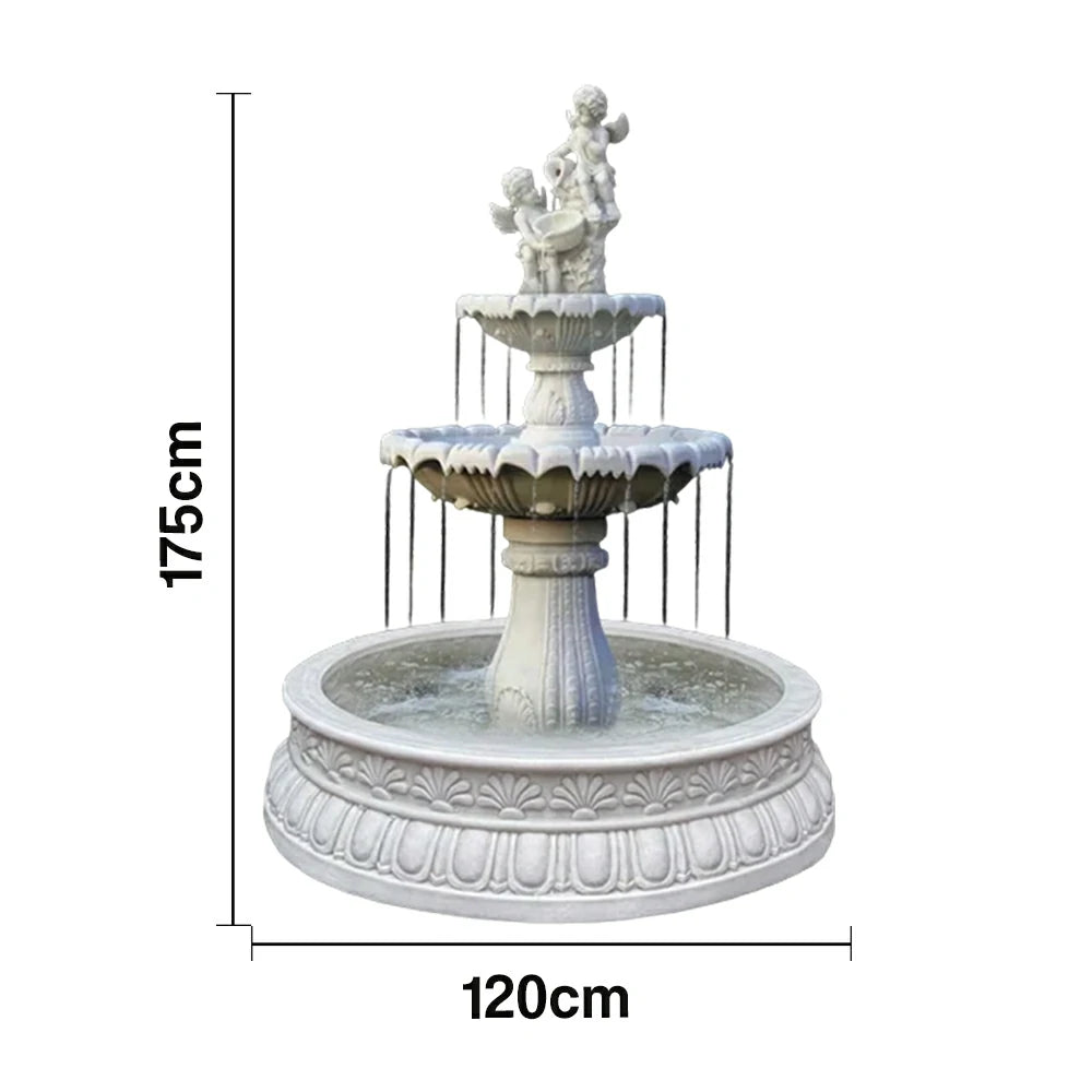 SOLARA Natural Sandstone Outdoor Fountain with 1.2m Fish Pond, Smooth Polished Surface, Clear Carved Texture, Outdoor Water Feature