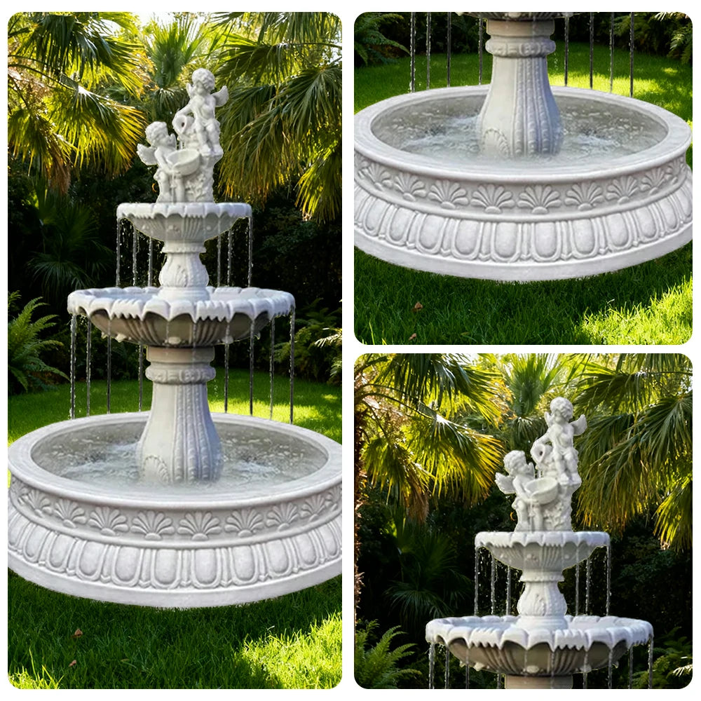 SOLARA Natural Sandstone Outdoor Fountain with 1.2m Fish Pond, Smooth Polished Surface, Clear Carved Texture, Outdoor Water Feature