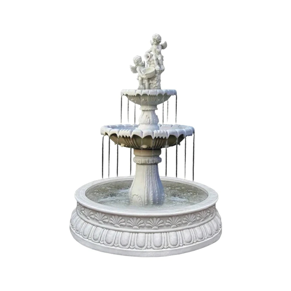 SOLARA Natural Sandstone Outdoor Fountain with 1.2m Fish Pond, Smooth Polished Surface, Clear Carved Texture, Outdoor Water Feature