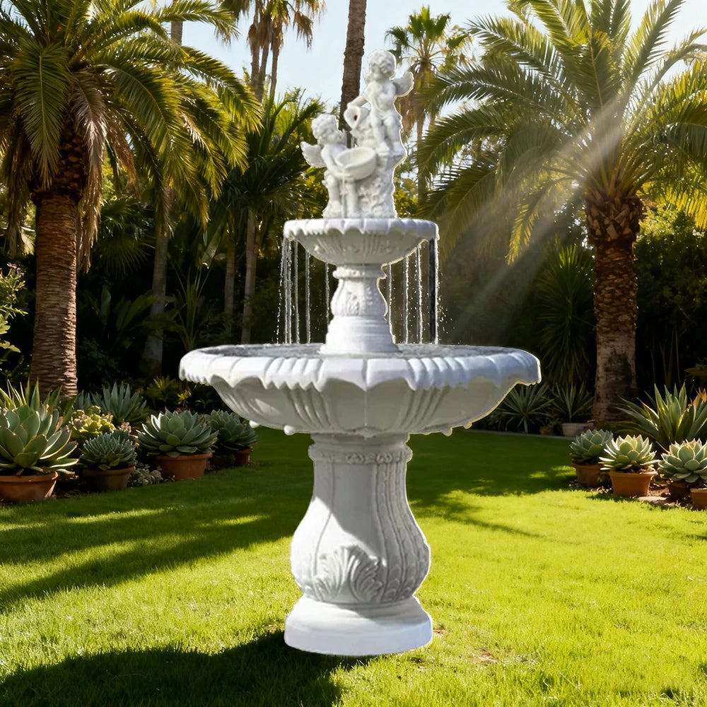 SOLARA Natural Sandstone Outdoor Fountain, Continuous Flow Pump, Natural Stone Grain, Tranquil Garden Feature