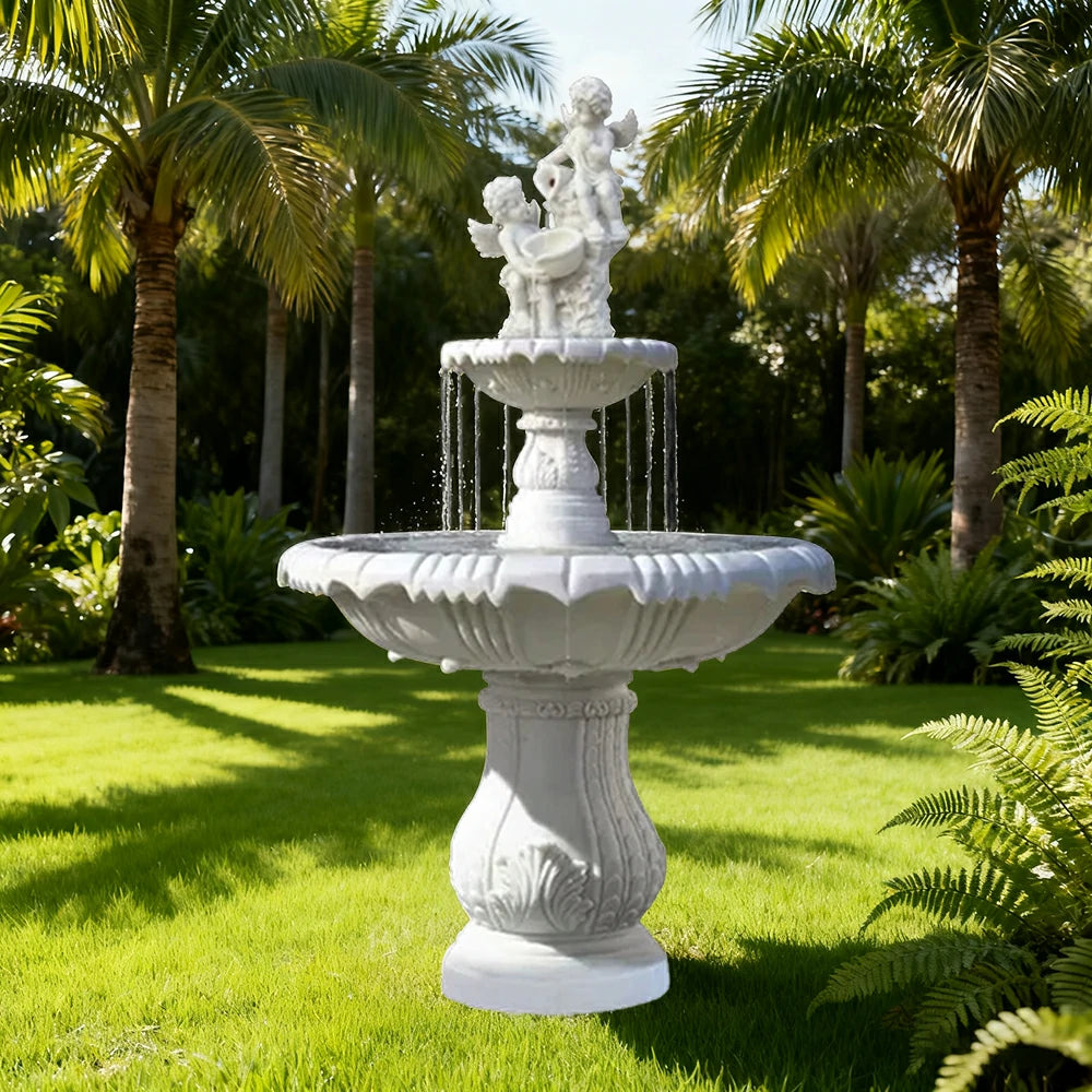 SOLARA Natural Sandstone Outdoor Fountain, Continuous Flow Pump, Natural Stone Grain, Tranquil Garden Feature