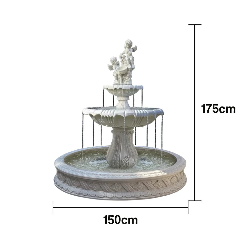 SOLARA Natural Sandstone Outdoor Fountain with 1.5m Fish Pond, Continuous Flow Pump, Natural Stone Grain, Tranquil Garden Feature
