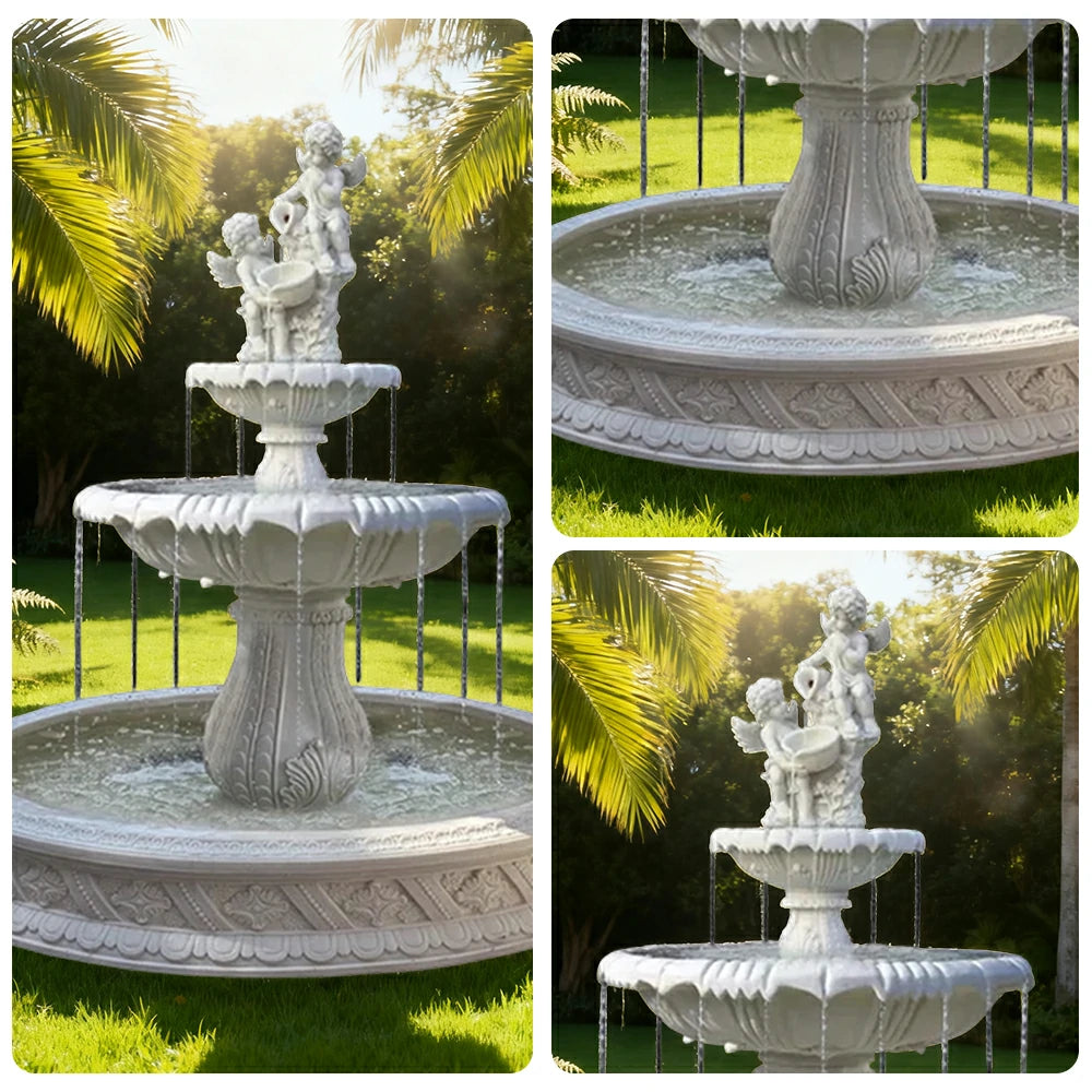 SOLARA Natural Sandstone Outdoor Fountain with 1.5m Fish Pond, Continuous Flow Pump, Natural Stone Grain, Tranquil Garden Feature