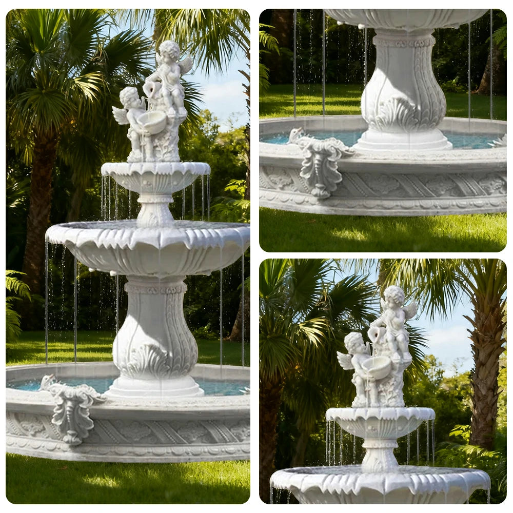 SOLARA Natural Sandstone Outdoor Fountain with 1.6m Fish Pond, Continuous Flow Pump, Natural Stone Grain, Tranquil Garden Feature