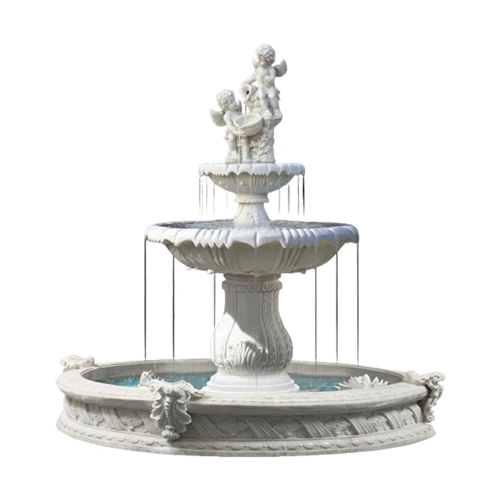 SOLARA Natural Sandstone Outdoor Fountain with 1.6m Fish Pond, Continuous Flow Pump, Natural Stone Grain, Tranquil Garden Feature