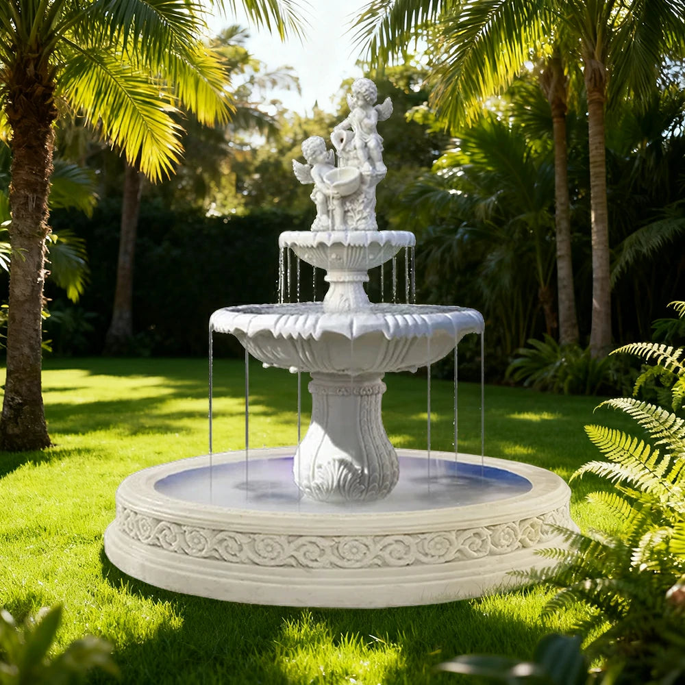 SOLARA Natural Sandstone Outdoor Fountain with 1.7m Fish Pond, Continuous Flow Pump, Natural Stone Grain, Tranquil Garden Feature