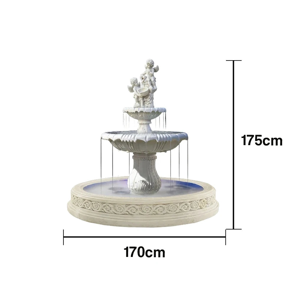 SOLARA Natural Sandstone Outdoor Fountain with 1.7m Fish Pond, Continuous Flow Pump, Natural Stone Grain, Tranquil Garden Feature