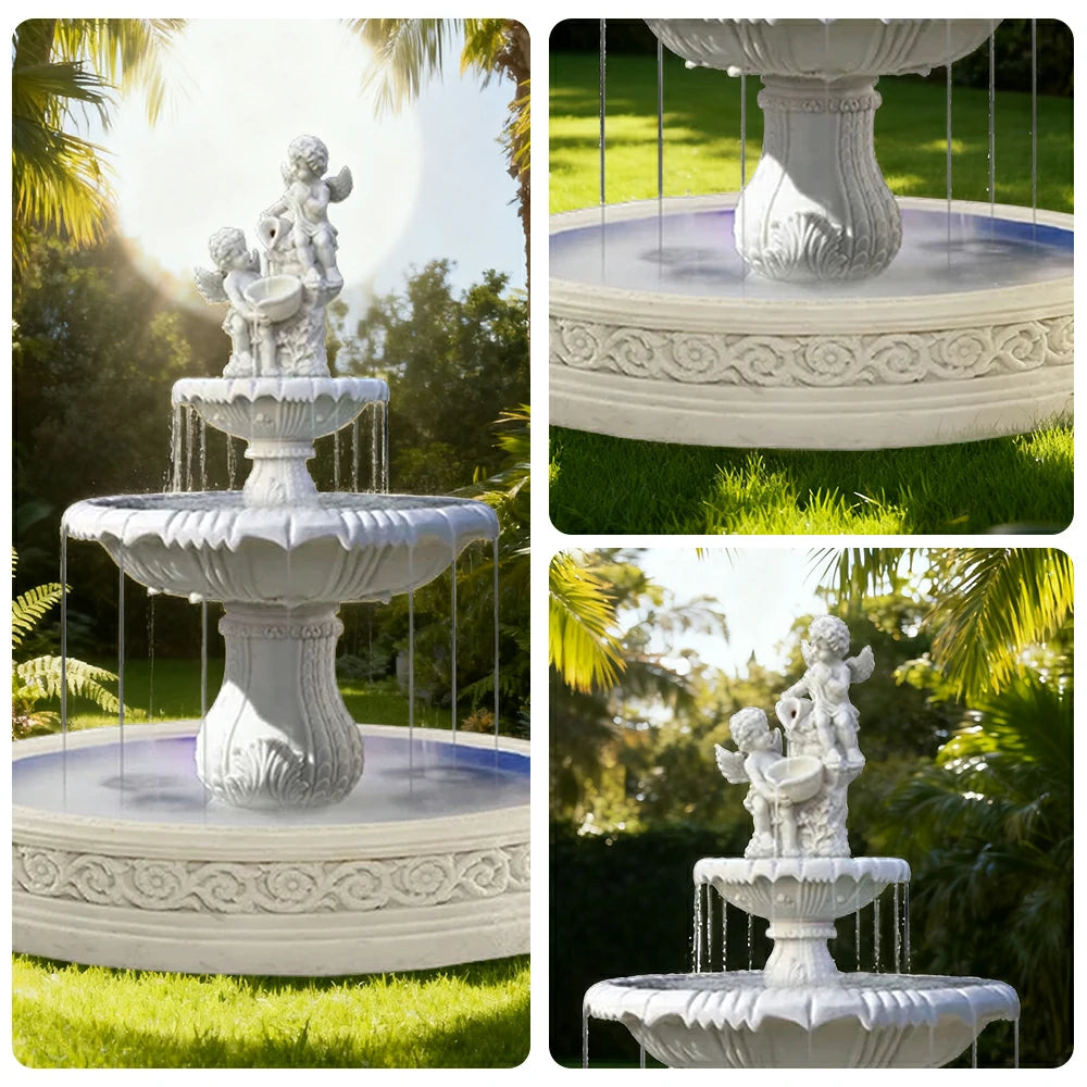 SOLARA Natural Sandstone Outdoor Fountain with 1.7m Fish Pond, Continuous Flow Pump, Natural Stone Grain, Tranquil Garden Feature