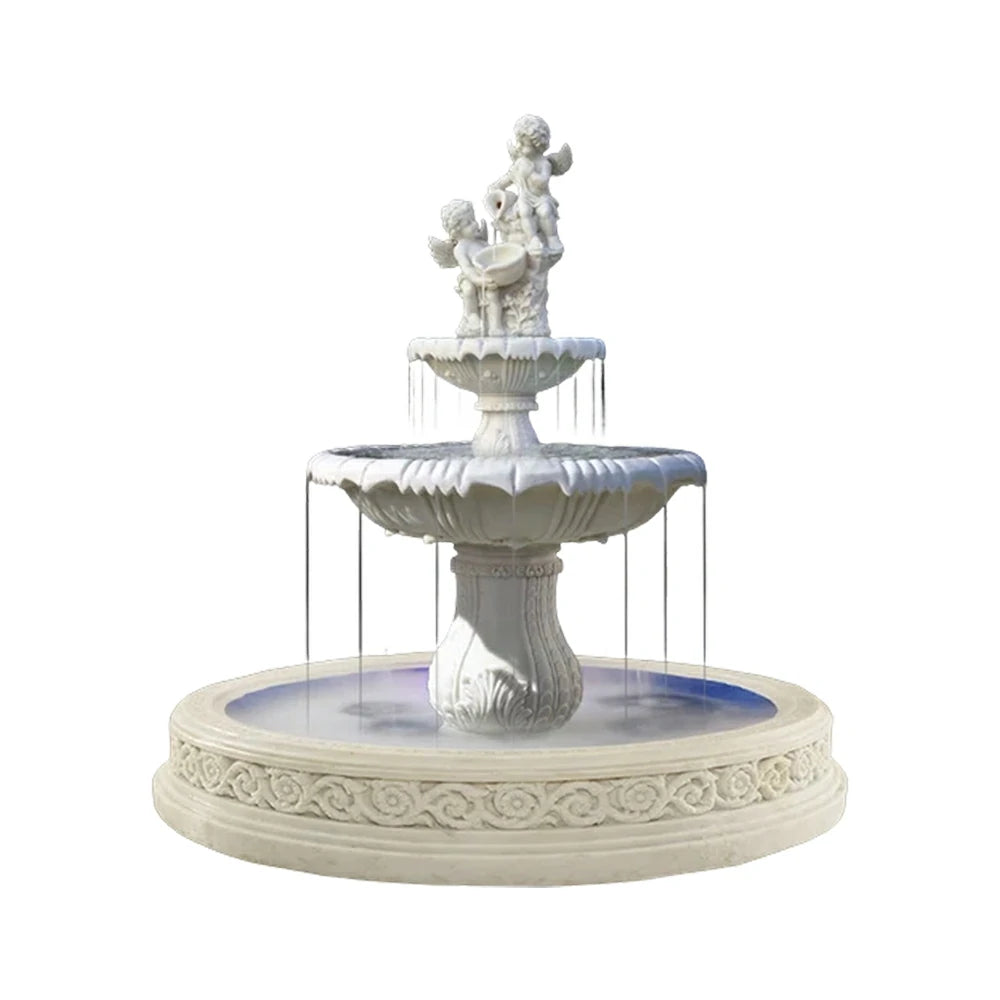 SOLARA Natural Sandstone Outdoor Fountain with 1.7m Fish Pond, Continuous Flow Pump, Natural Stone Grain, Tranquil Garden Feature