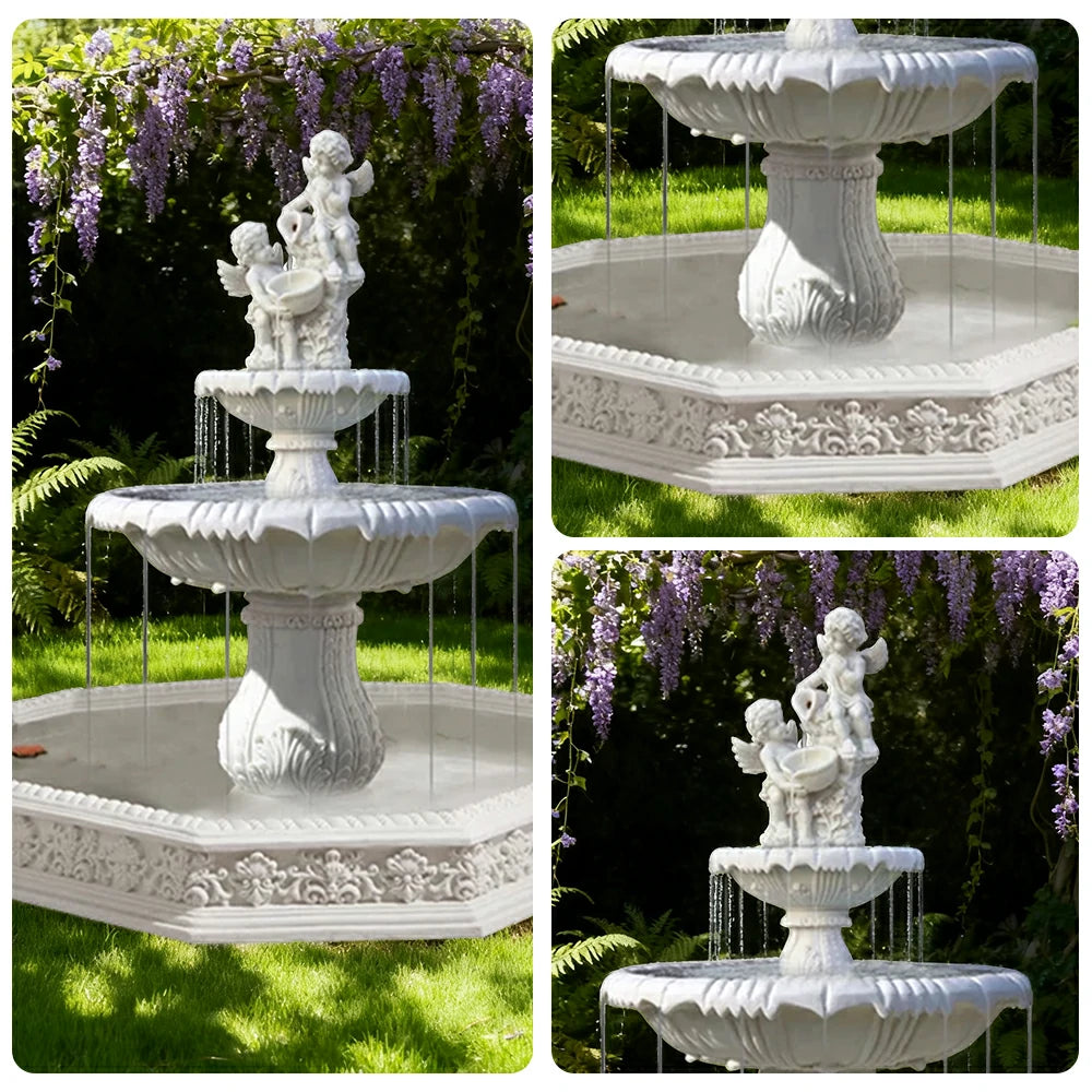 SOLARA Natural Sandstone Outdoor Fountain with 1.9m Fish Pond, Continuous Flow Pump, Natural Stone Grain, Tranquil Garden Feature