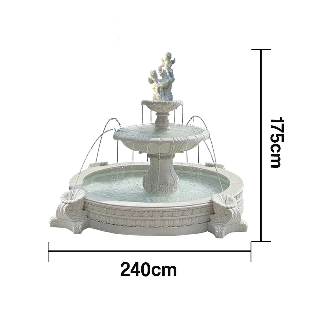 SOLARA Natural Sandstone Outdoor Fountain with 2.4m Fish Pond, Continuous Flow Pump, Natural Stone Grain, Tranquil Garden Feature