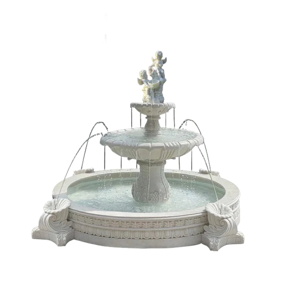 SOLARA Natural Sandstone Outdoor Fountain with 2.4m Fish Pond, Continuous Flow Pump, Natural Stone Grain, Tranquil Garden Feature