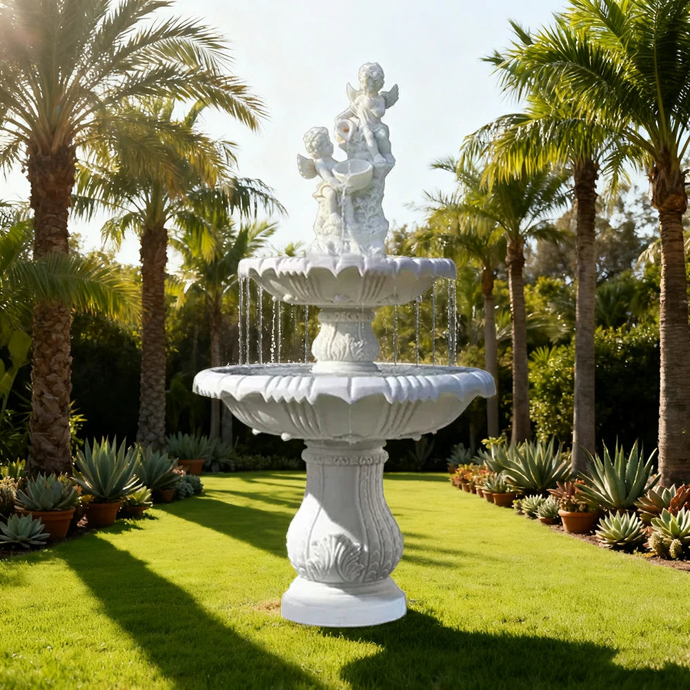 SOLARA Natural Sandstone Outdoor Fountain, Built‑In Pump, Smooth Sandstone Finish, Elegant Water Feature