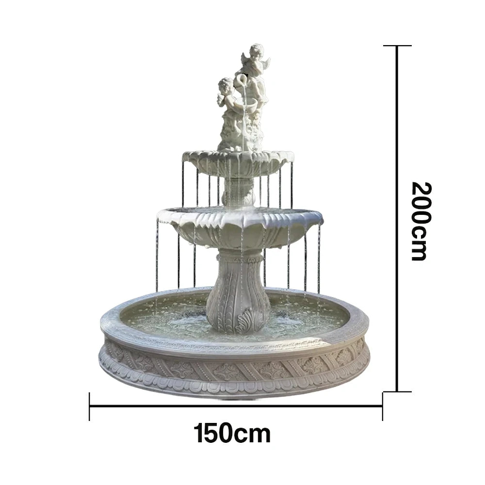 SOLARA Natural Sandstone Outdoor Fountain with 1.5m Fish Pond, Built‑In Pump, Smooth Sandstone Finish, Elegant Water Feature