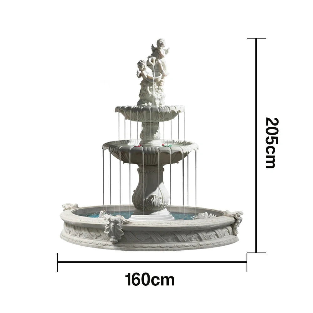 SOLARA Natural Sandstone Outdoor Fountain with 1.6m Fish Pond, Built‑In Pump, Smooth Sandstone Finish, Elegant Water Feature