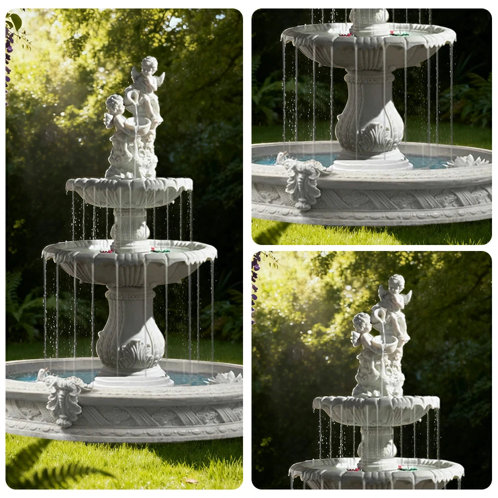 SOLARA Natural Sandstone Outdoor Fountain with 1.6m Fish Pond, Built‑In Pump, Smooth Sandstone Finish, Elegant Water Feature