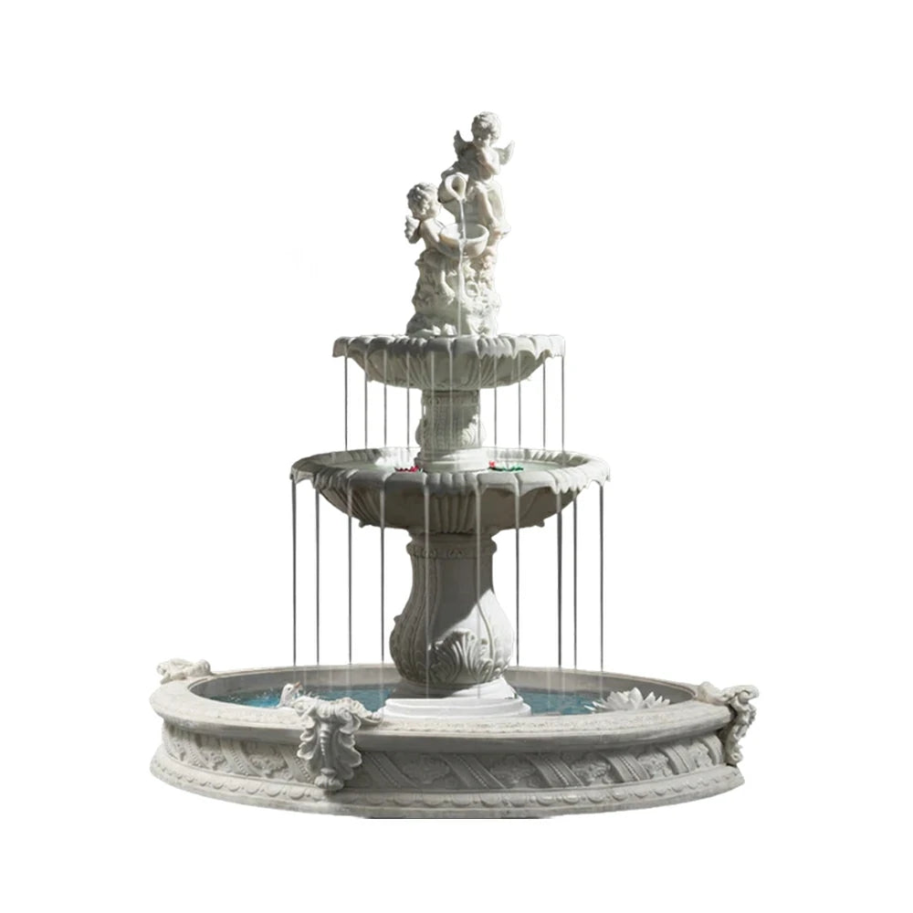 SOLARA Natural Sandstone Outdoor Fountain with 1.6m Fish Pond, Built‑In Pump, Smooth Sandstone Finish, Elegant Water Feature