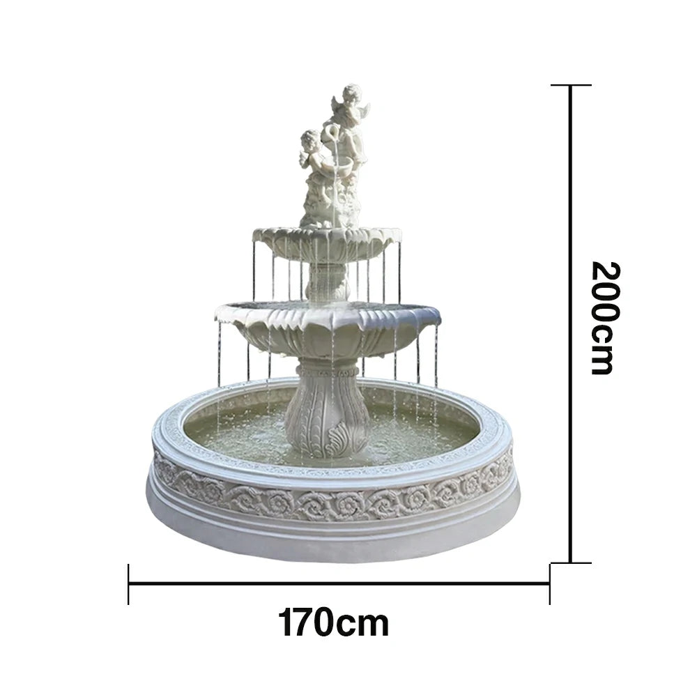 SOLARA Natural Sandstone Outdoor Fountain with 1.7m Fish Pond, Built‑In Pump, Smooth Sandstone Finish, Elegant Water Feature